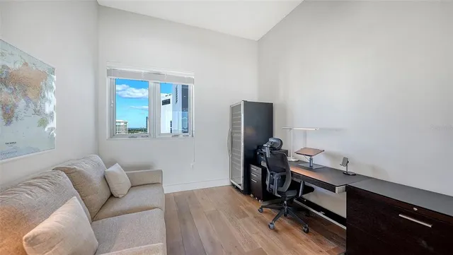 a view of a city with tall buildings