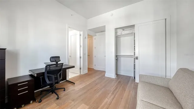 a view of a lake with a city