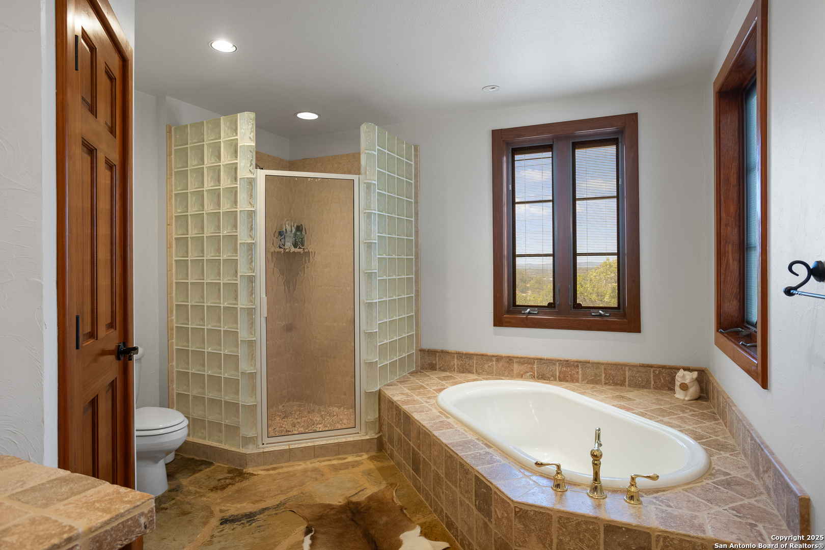 597 Krause Road Pipe Creek, TX 78063 - Photo 19 of 70 a bathroom with a tub toilet and shower