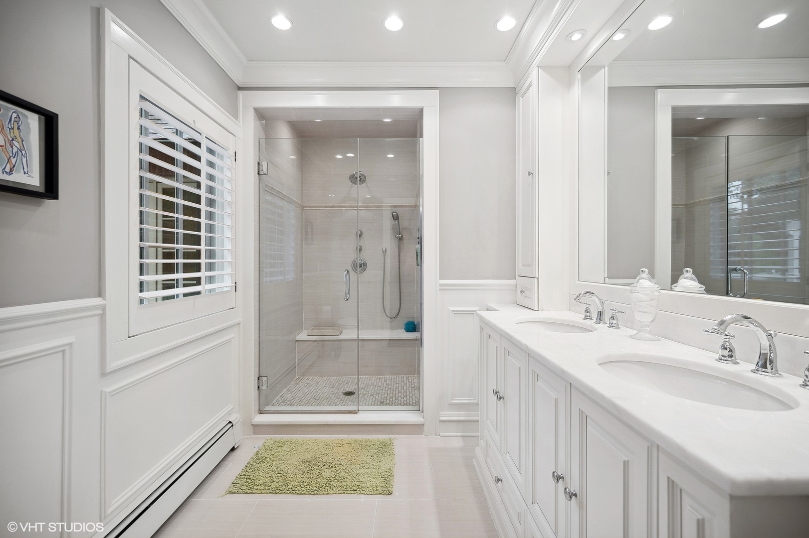 354 Elder Lane Winnetka, IL 60093 - Photo 55 of 71 a bathroom with a granite countertop sink mirror and shower