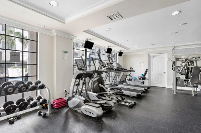 a view of a room with gym equipment