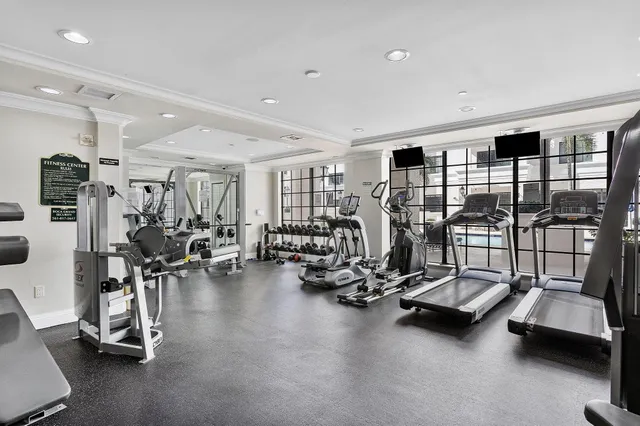 a view of a room with gym equipment