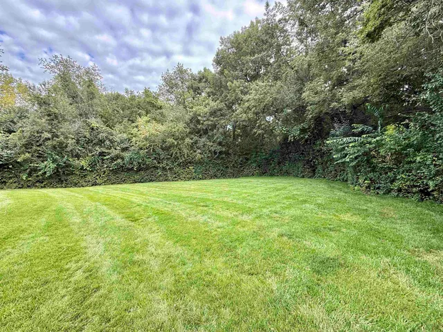 an aerial view of residential house with outdoor space and trees all around