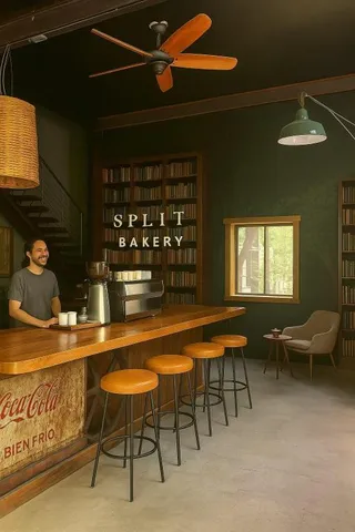 a kitchen with a table and chairs in it