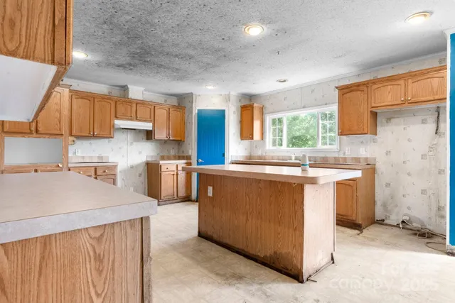 a kitchen with a refrigerator a sink and cabinets