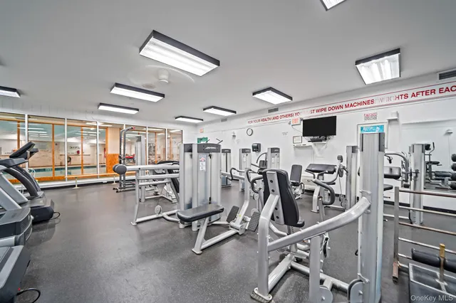 a view of a room with gym equipment