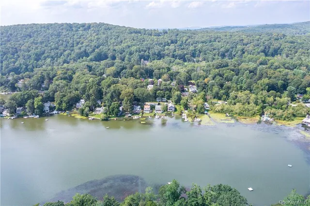 a view of a lake with a mountain in the background