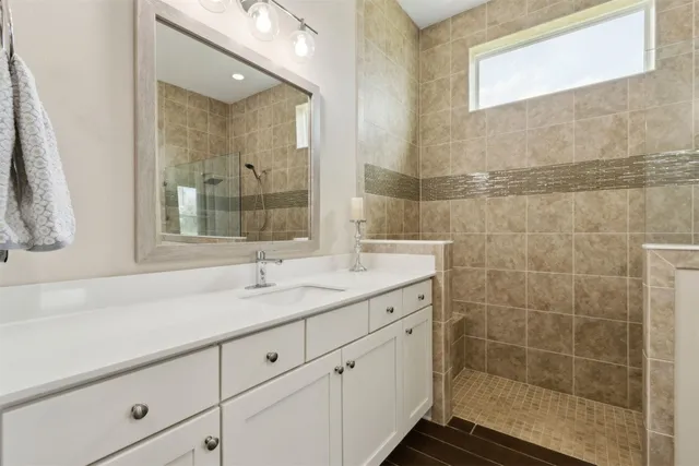 a view of a park with large trees