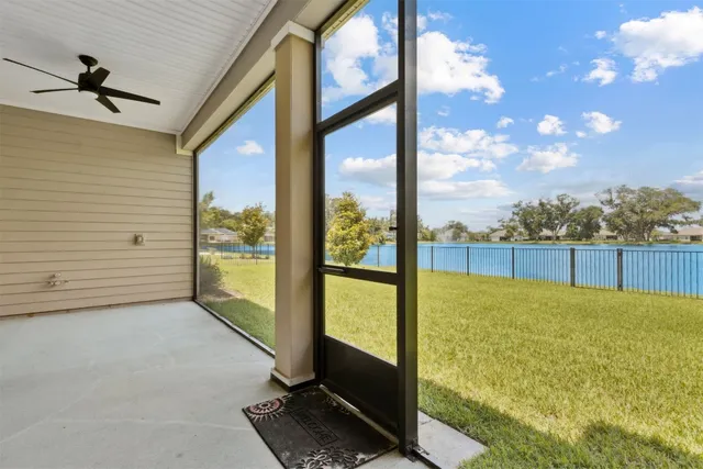 a view of gallery with wooden floor
