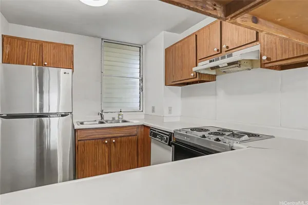 a view of kitchen with windows