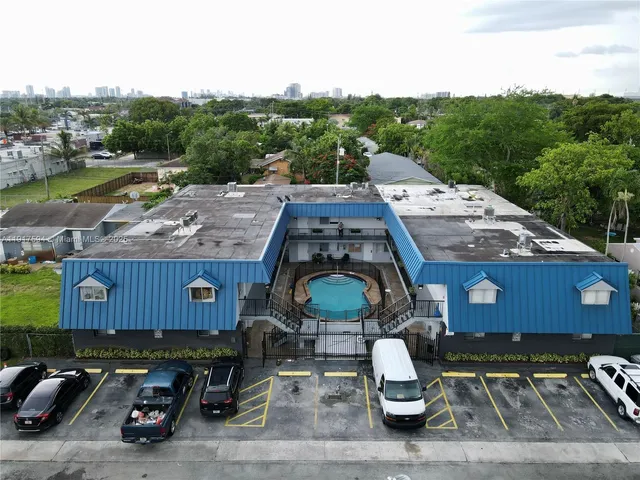 a aerial view of a house with a garden
