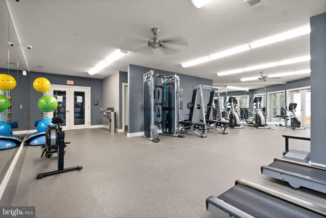 a view of a room with gym equipment