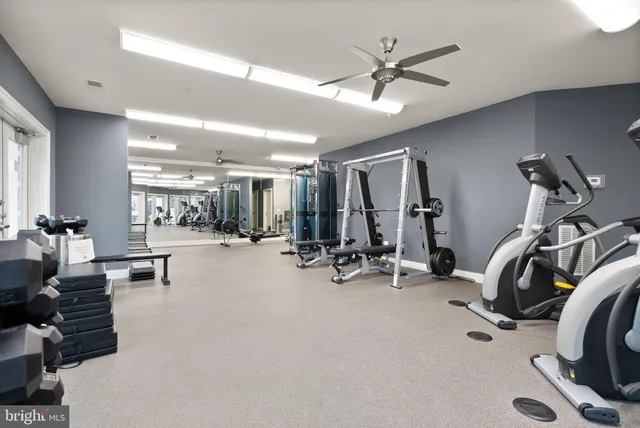 a view of a room with gym equipment