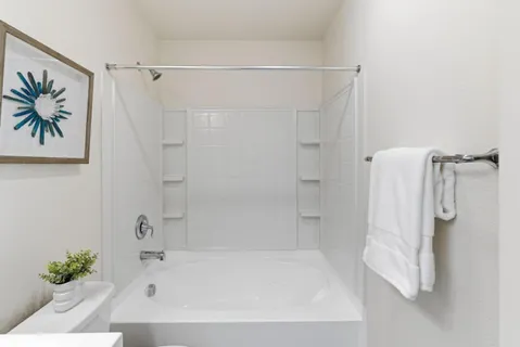 a bathroom with a shower and a bath tub