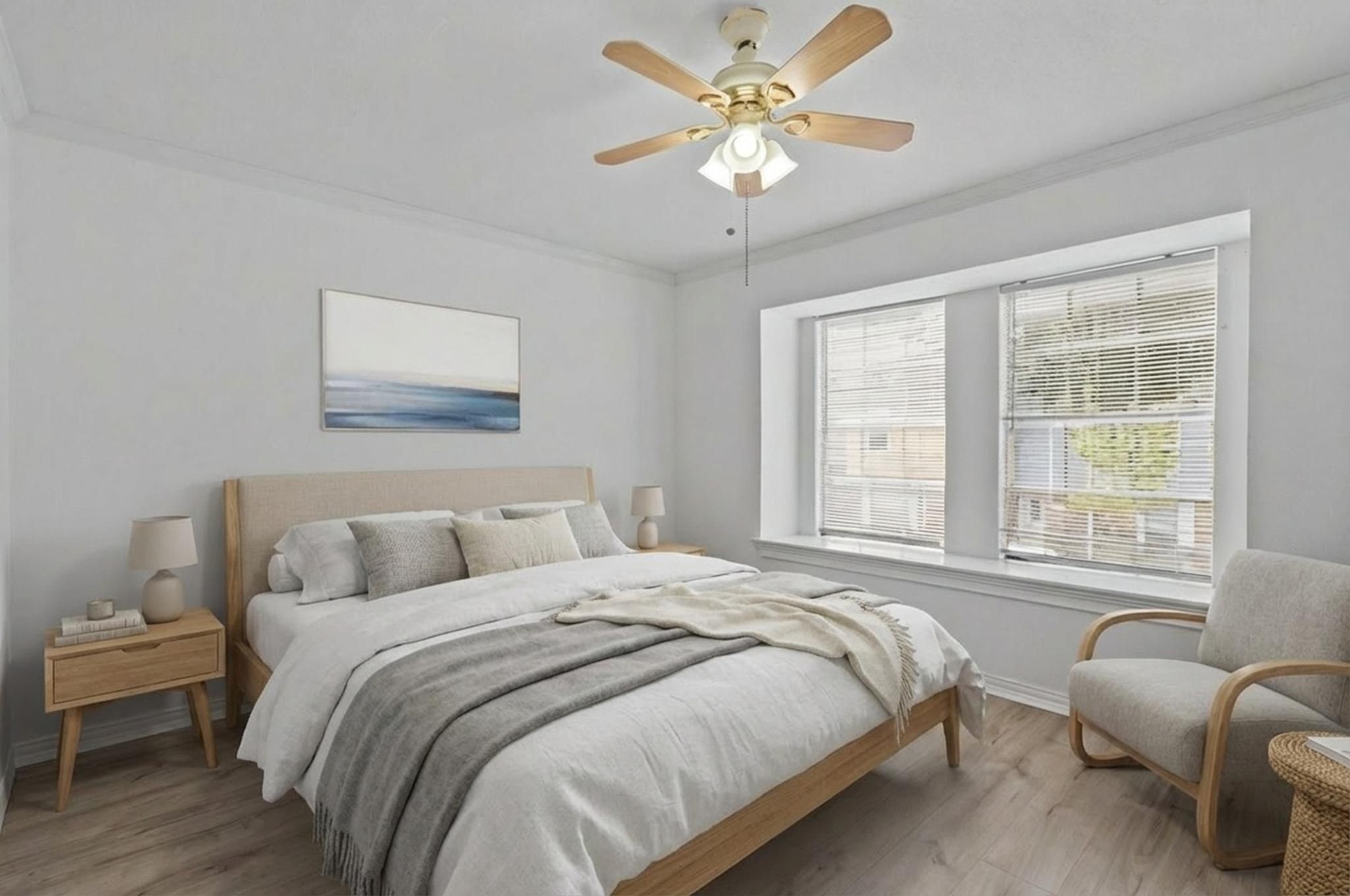 11002 Hammerly Boulevard, Unit 61 Houston, TX 77043 - Photo 7 of 12 a bedroom with a bed and a chandelier