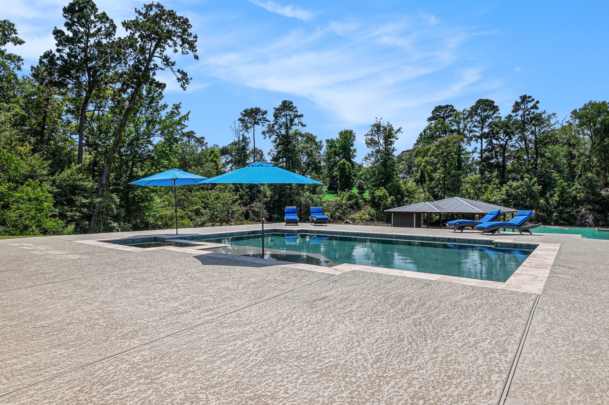 111 Seagull Path Point Blank, TX 77364 - Photo 46 of 49 a view of swimming pool with outdoor seating and trees in the background