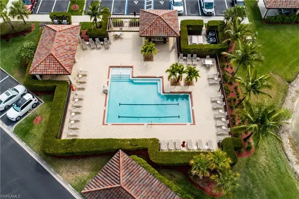 an aerial view of a house with a garden