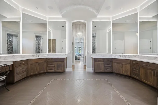 a view of a hallway with lots of stuff on the wall