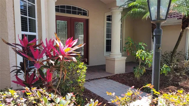 a view of a house with potted plants