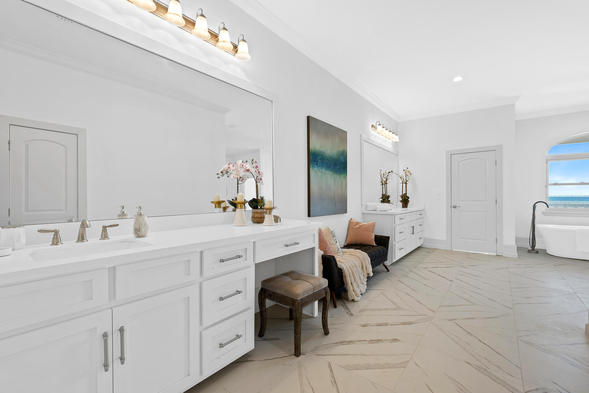 4105 Indian Trail Destin, FL 32541 - Photo 39 of 70 a spacious en suite bathroom with a double vanity sink and mirror