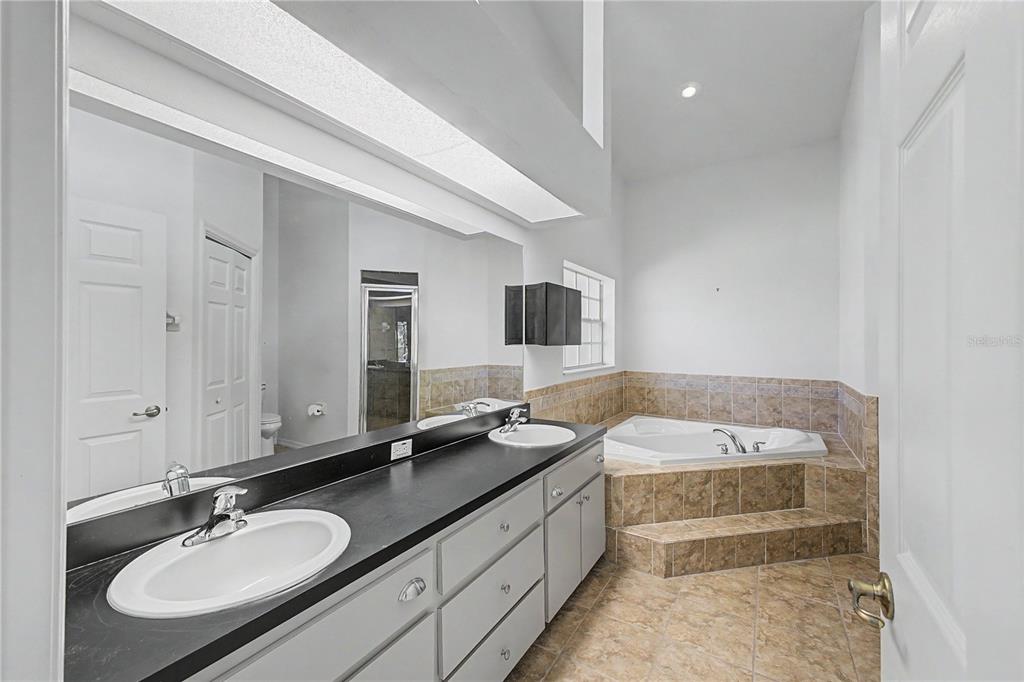 15031 Surrey Bend Spring Hill, FL 34609 - Photo 40 of 77 a bathroom with a granite countertop sink and a mirror