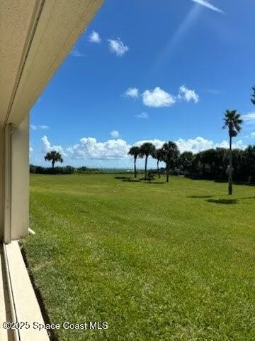 a view of yard with swimming pool outdoor seating and green space