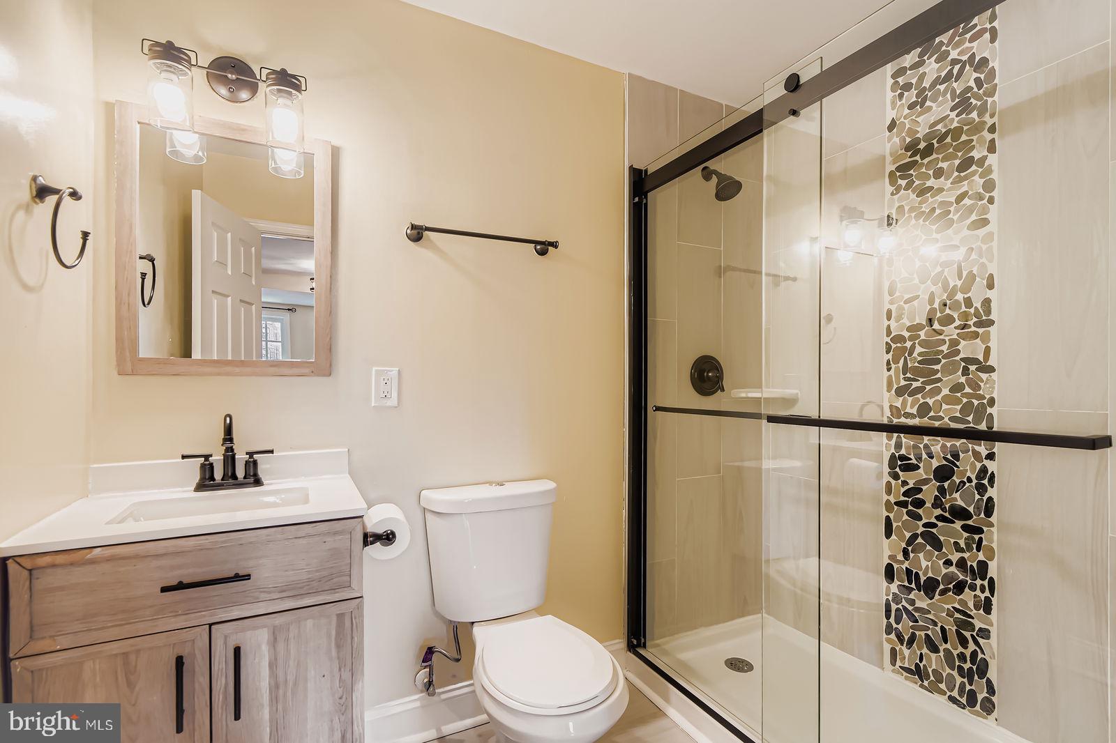 2535 North Howard Street Baltimore, MD 21218 - Photo 10 of 24 a bathroom with a shower toilet sink and mirror