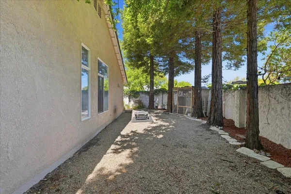 a view of a backyard with garden