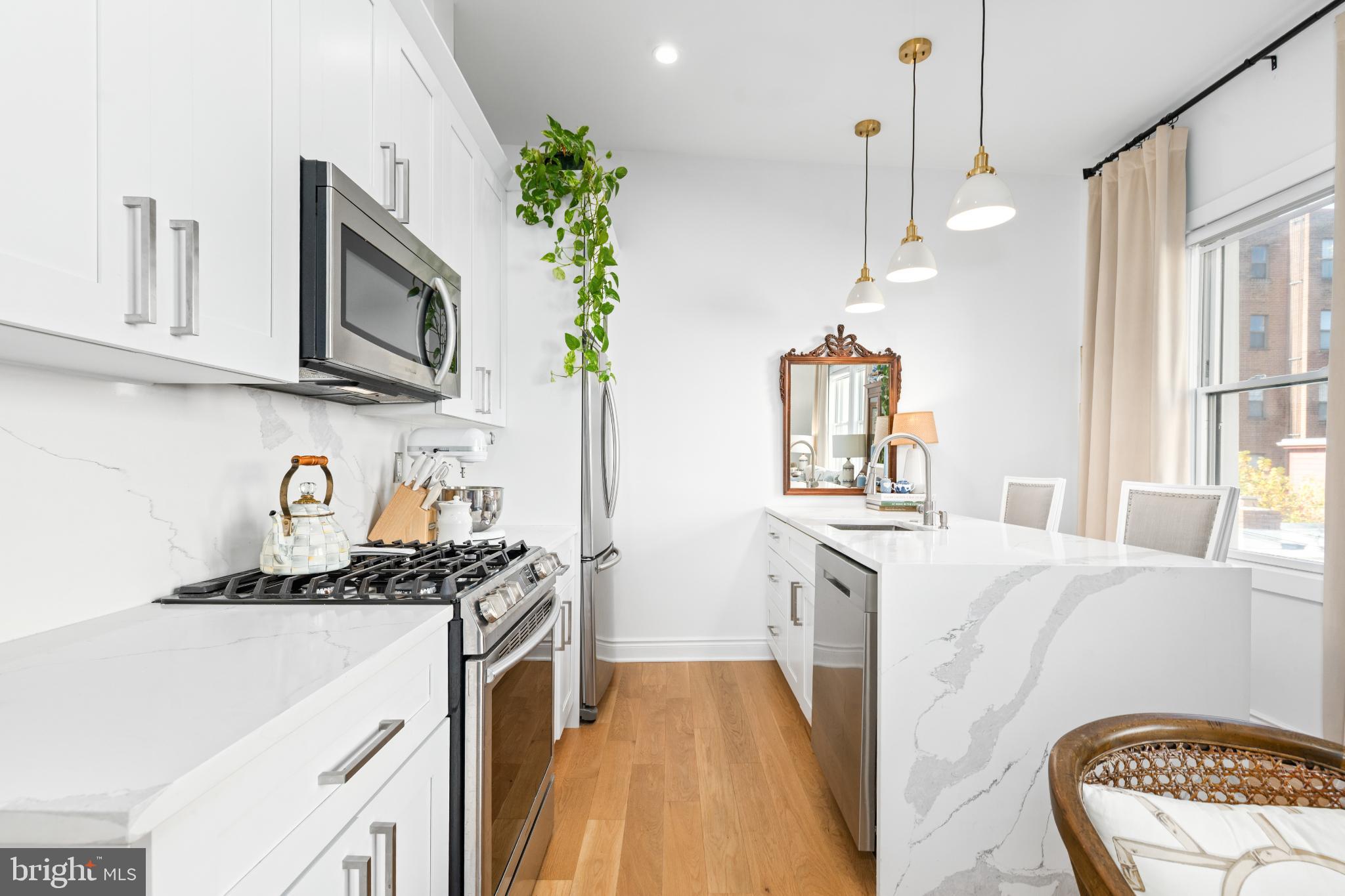 317 3rd Street Southeast, Unit 33 Washington, DC 20003 - Photo 13 of 26 a kitchen with stainless steel appliances granite countertop a stove a sink and a refrigerator
