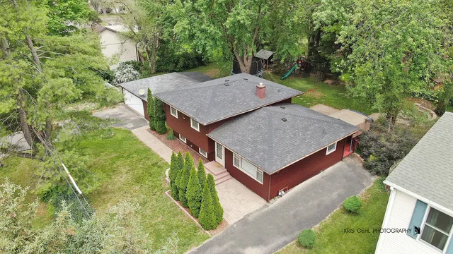 a view of a park and trees