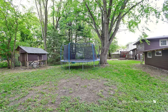a view of a house with a yard and a large tree