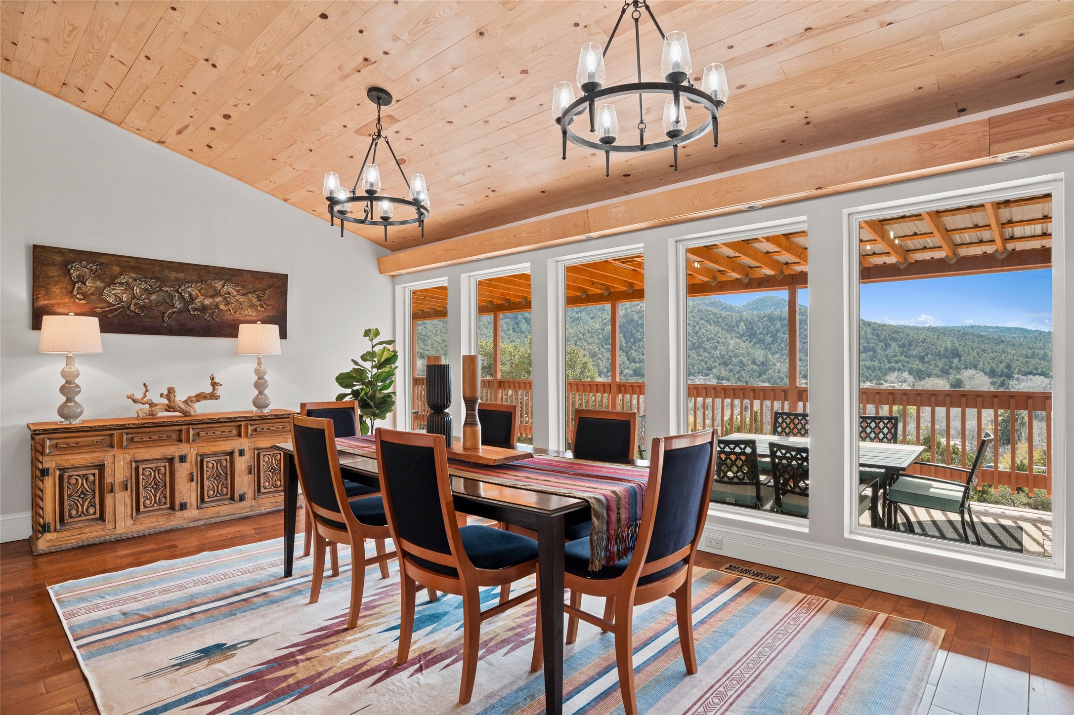 1661 Cerro Gordo Road, Unit E Santa Fe, NM 87501 - Photo 10 of 50 Dining Room with views of Picacho Peak and Santa Fe River Valley