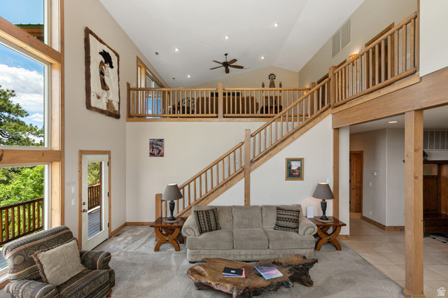 755 South Zion Ridge Drive Orderville, UT 84758 - Photo 49 of 84 Living area featuring a ceiling fan, recessed lighting, and lofted ceiling