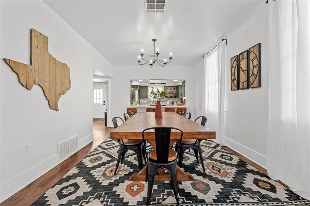 a view of a dining room with furniture and window