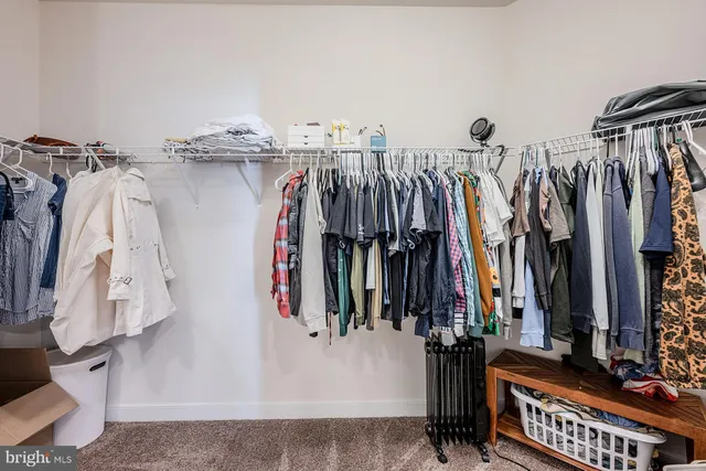 a view of walk in closet with clothes