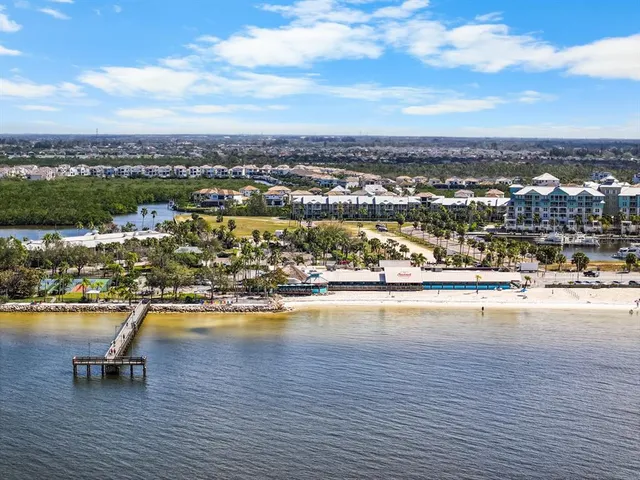 an aerial view of residential building and lake