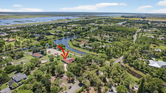 a view of a backyard with large trees