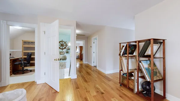a view of workspace with cabinets