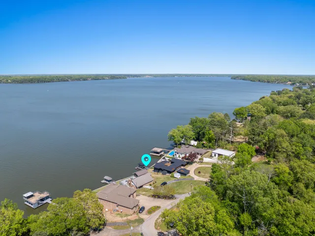 a view of a lake with a beach