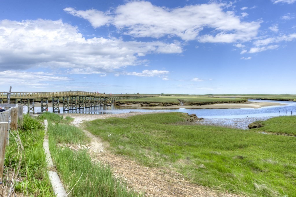 a view of a lake with houses in the back