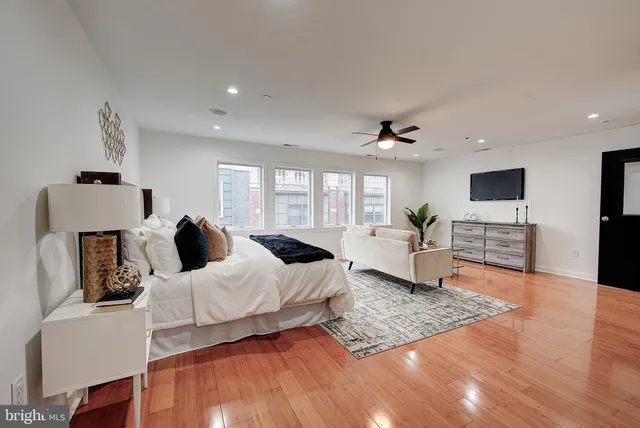 a city view with tall buildings