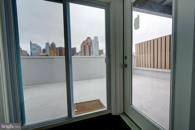 a city view with tall buildings