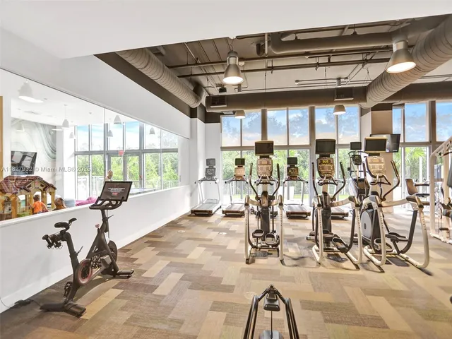 a view of a room with gym equipment