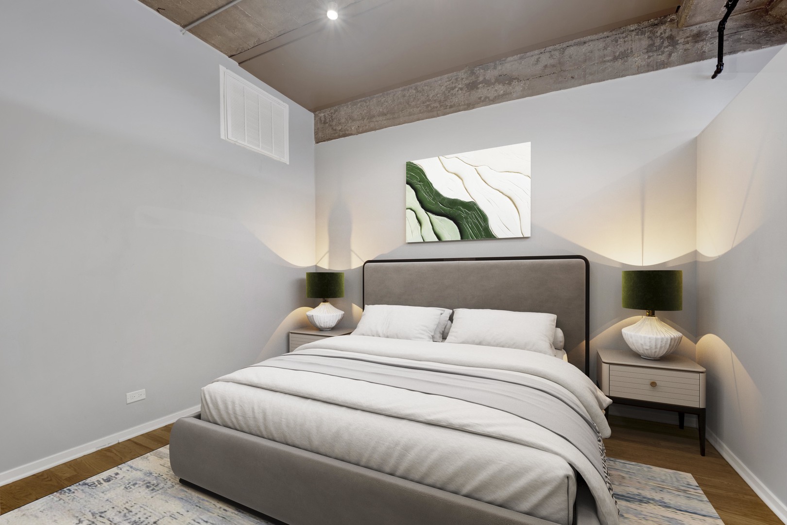 1111 West 15th Street, Unit 224 Chicago, IL 60608 - Photo 14 of 71 a bedroom with a bed and lamp