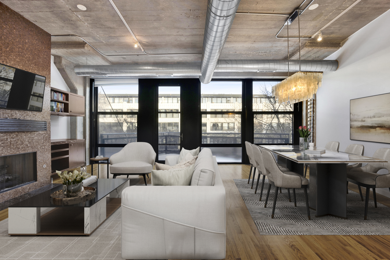 1111 West 15th Street, Unit 224 Chicago, IL 60608 - Photo 4 of 71 a living room with furniture a fireplace and a table