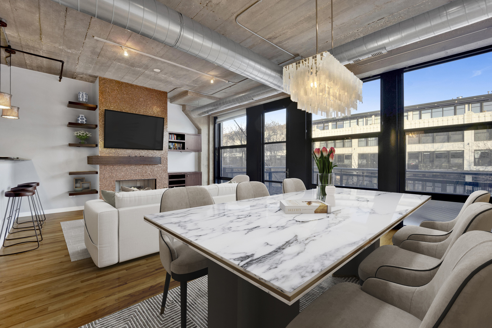 1111 West 15th Street, Unit 224 Chicago, IL 60608 - Photo 9 of 71 a view of a dining room with furniture window and outside view
