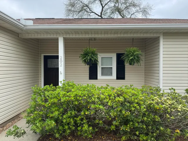 a view of front door and small plants
