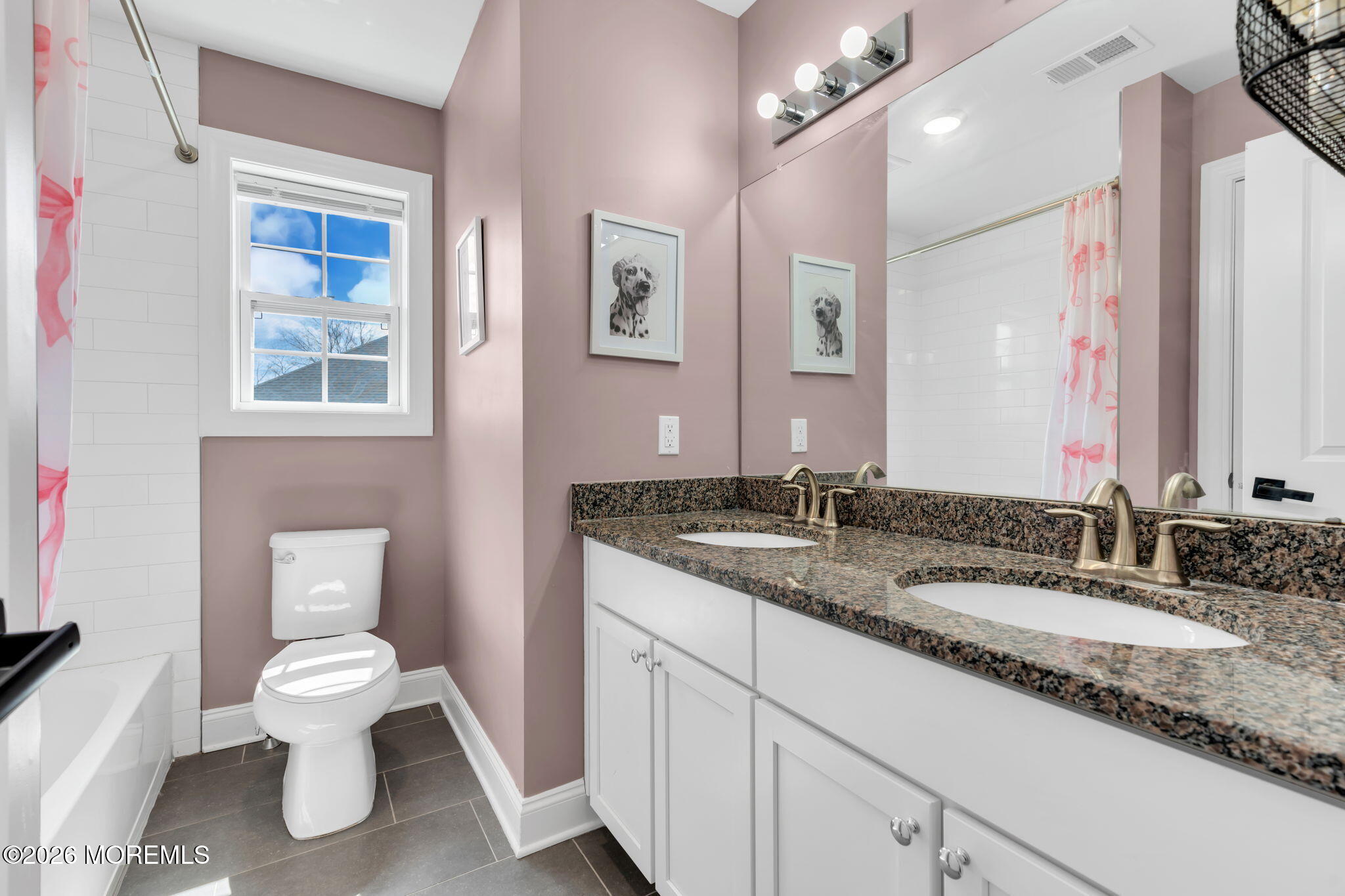 32 Tasha Lane Howell, NJ 07731 - Photo 43 of 72 a bathroom with a granite countertop toilet a sink and a mirror