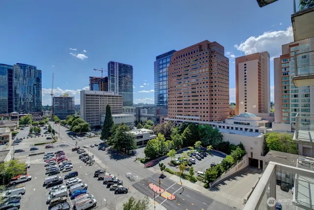 a view of a city with tall buildings