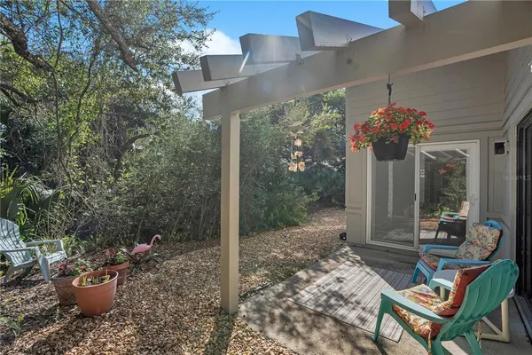 a view of a porch with furniture